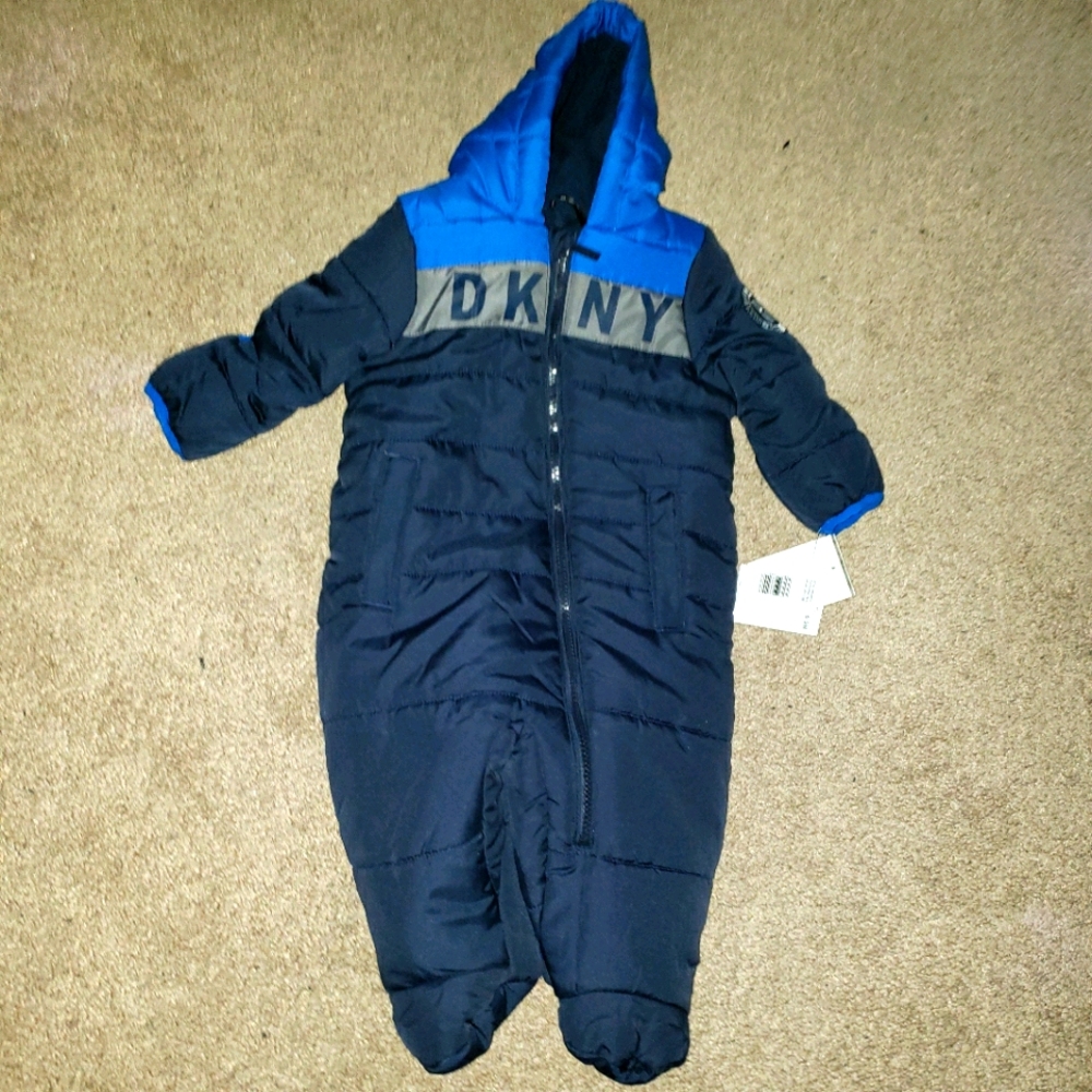 NWT DKNY baby boys navy blue snowsuit 6-9mos